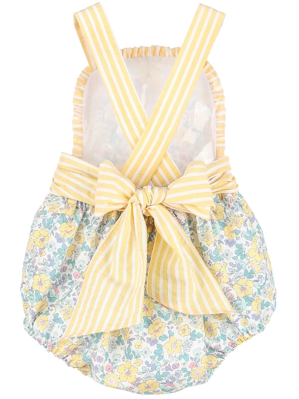 Luli & Me Baby Girl Floral Ruffle Romper - Yellow/Blue - Size 9M - Picture 2 of 8